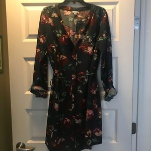 Navy Blue Floral Merona Button Down Dress